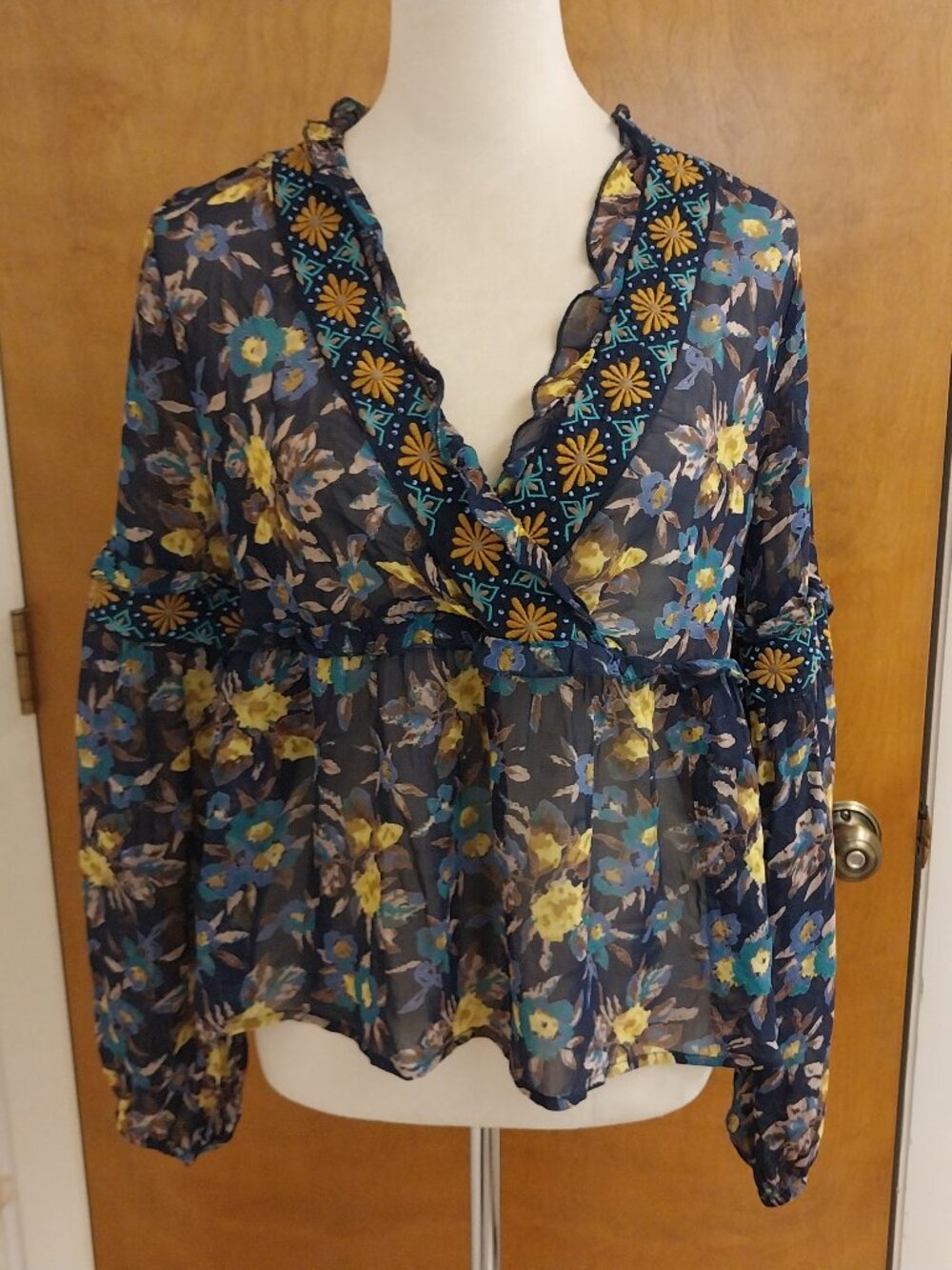 ANTHROPOLOGIE MEADOW RUE FLORAL SHEER EMPIRE WAIST BLOUSE XS